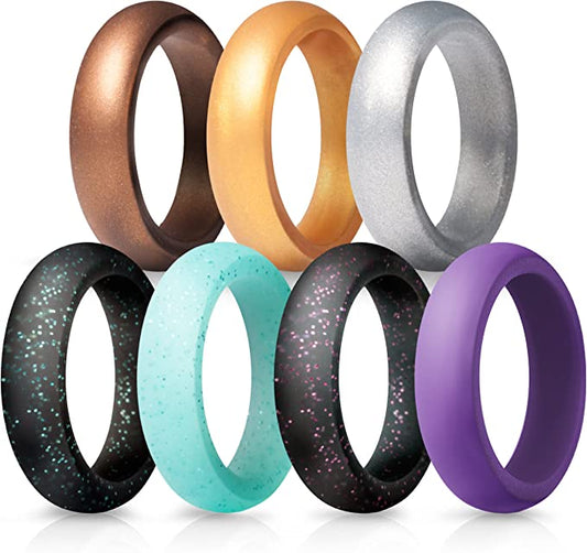 Silicone Wedding Rings for Women Wedding Bands - 7 Pack